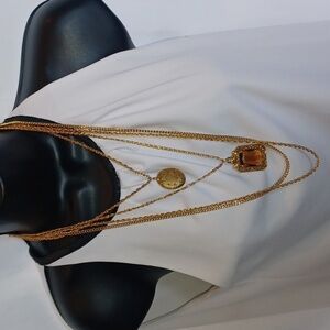 1960s Goldette NY Layered Locket & Pendant Necklace Beautiful! 20"-32" chains
